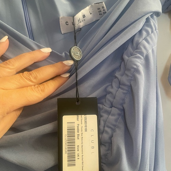 Club L London SWEET DREAMS POWDER BLUE MATERNITY ASYMMETRIC RUCHED DRESS Sz 4 - Picture 7 of 9